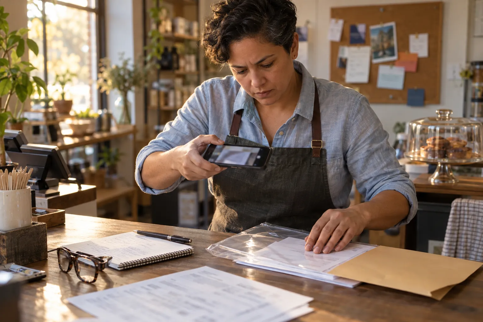 Tax professional advising client at desk with documents and phone