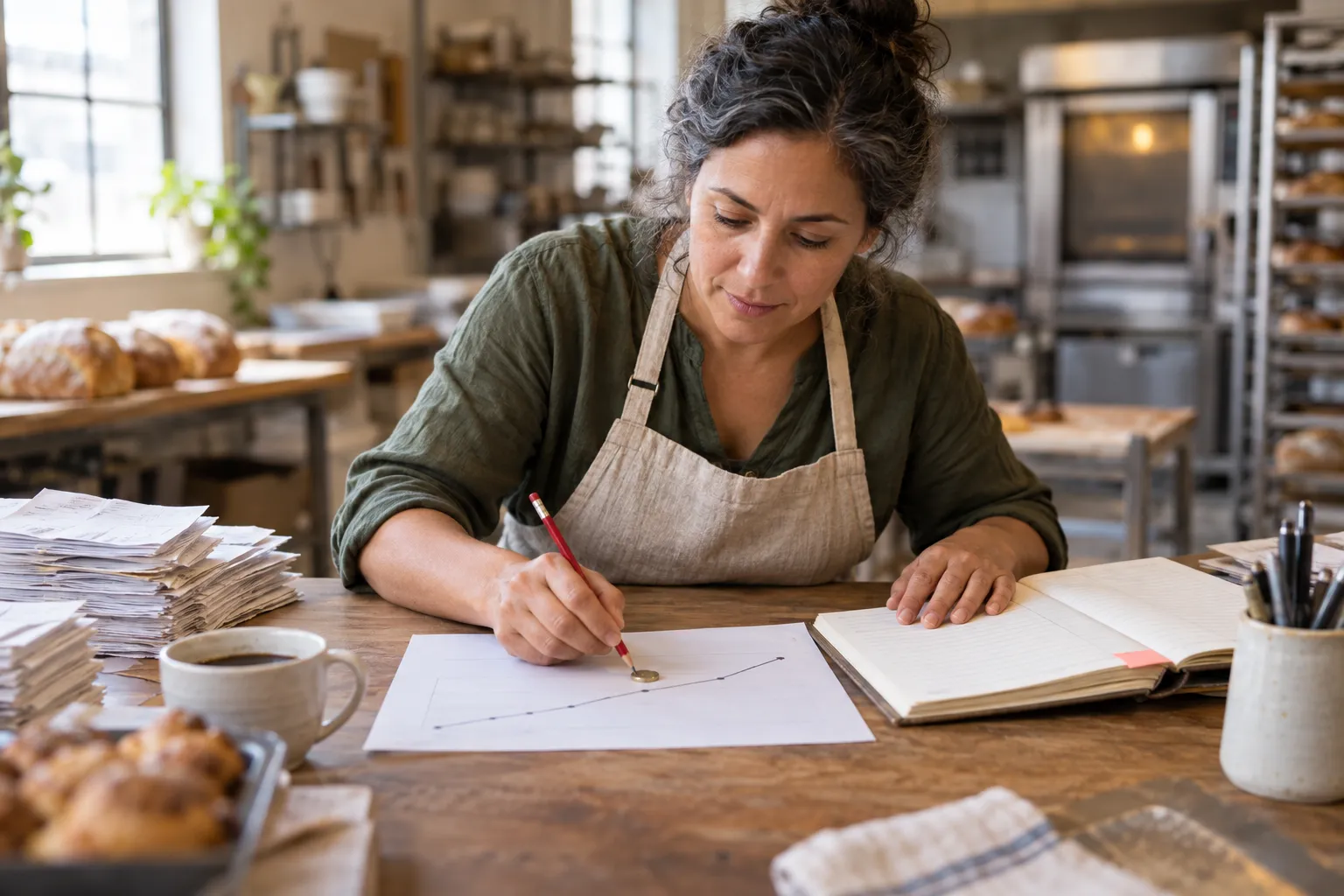Calculator, tax forms, and pen on a wooden desk