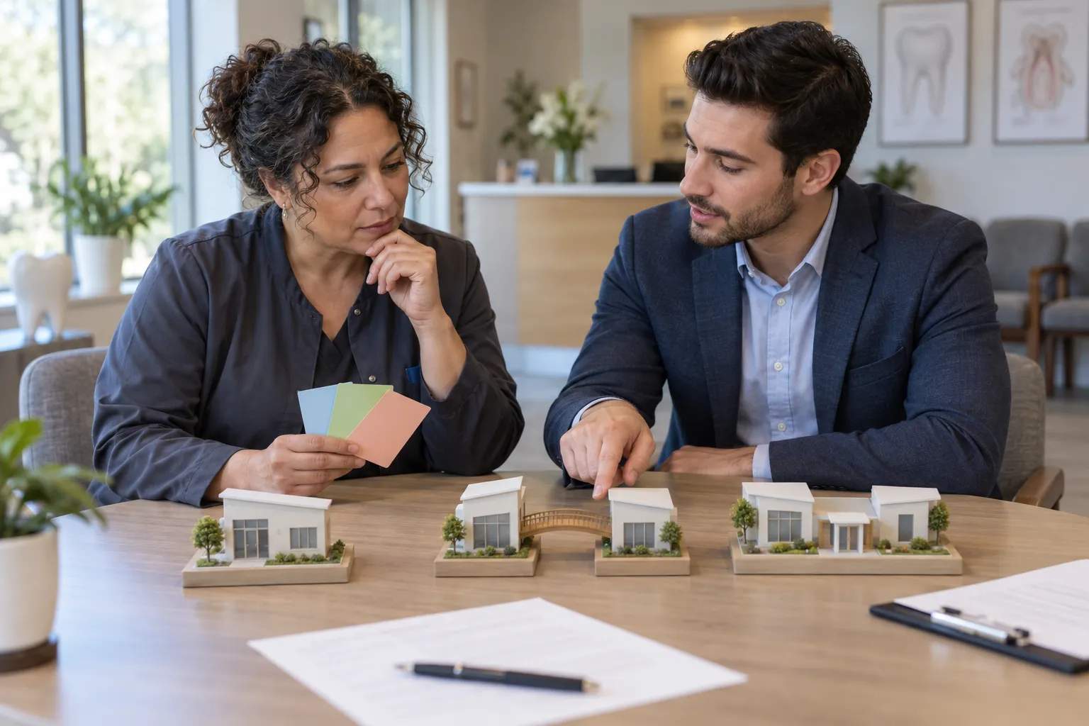 Three business structure diagrams scored on four evaluation criteria