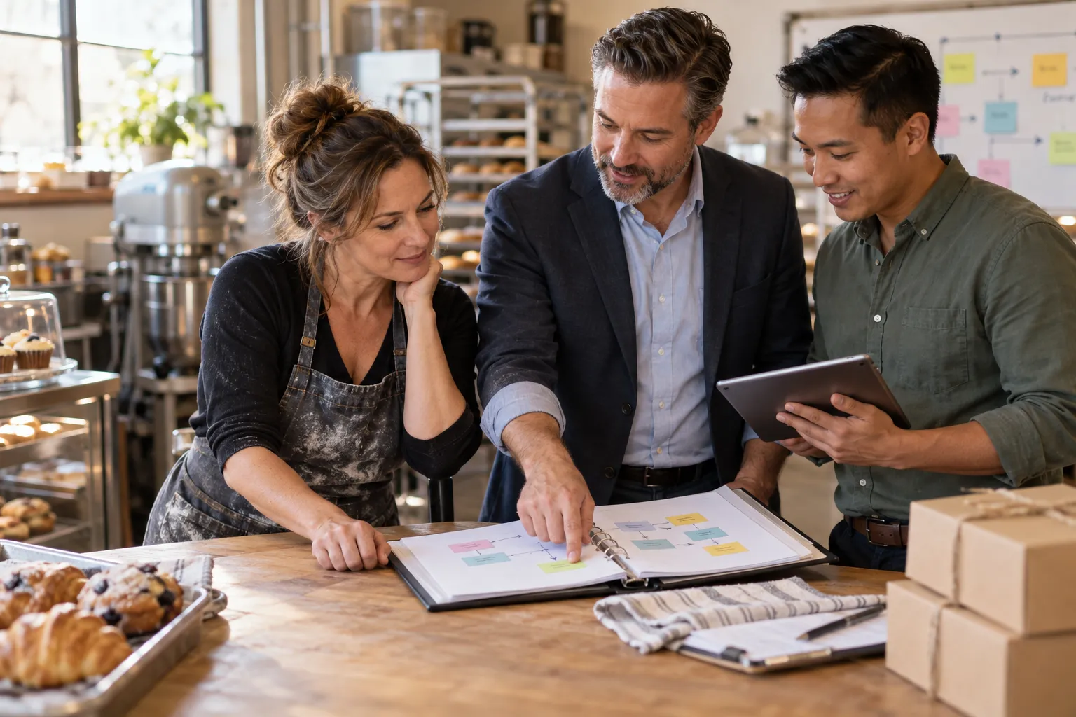 Two professionals shaking hands in a modern tax advisory office