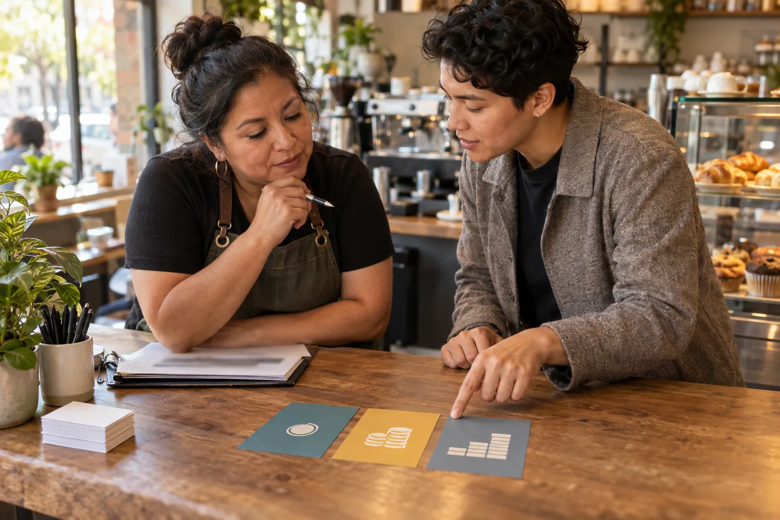 Top Referral Partner Programs for Tax Strategy Services Serving Business Owners Advisor explaining referral commission payout chart to client at desk