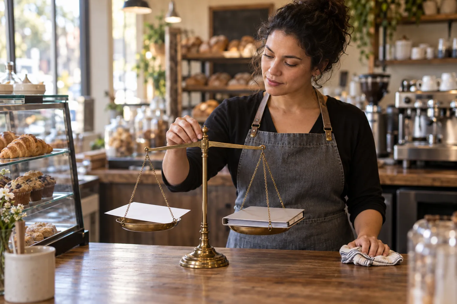 Tax professional comparing decision options at desk with documents