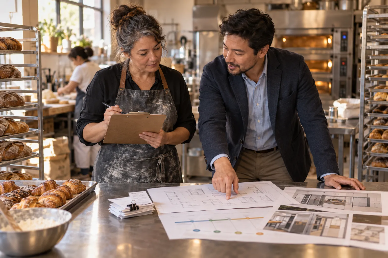 Two tax advisors comparing documents side by side at desk