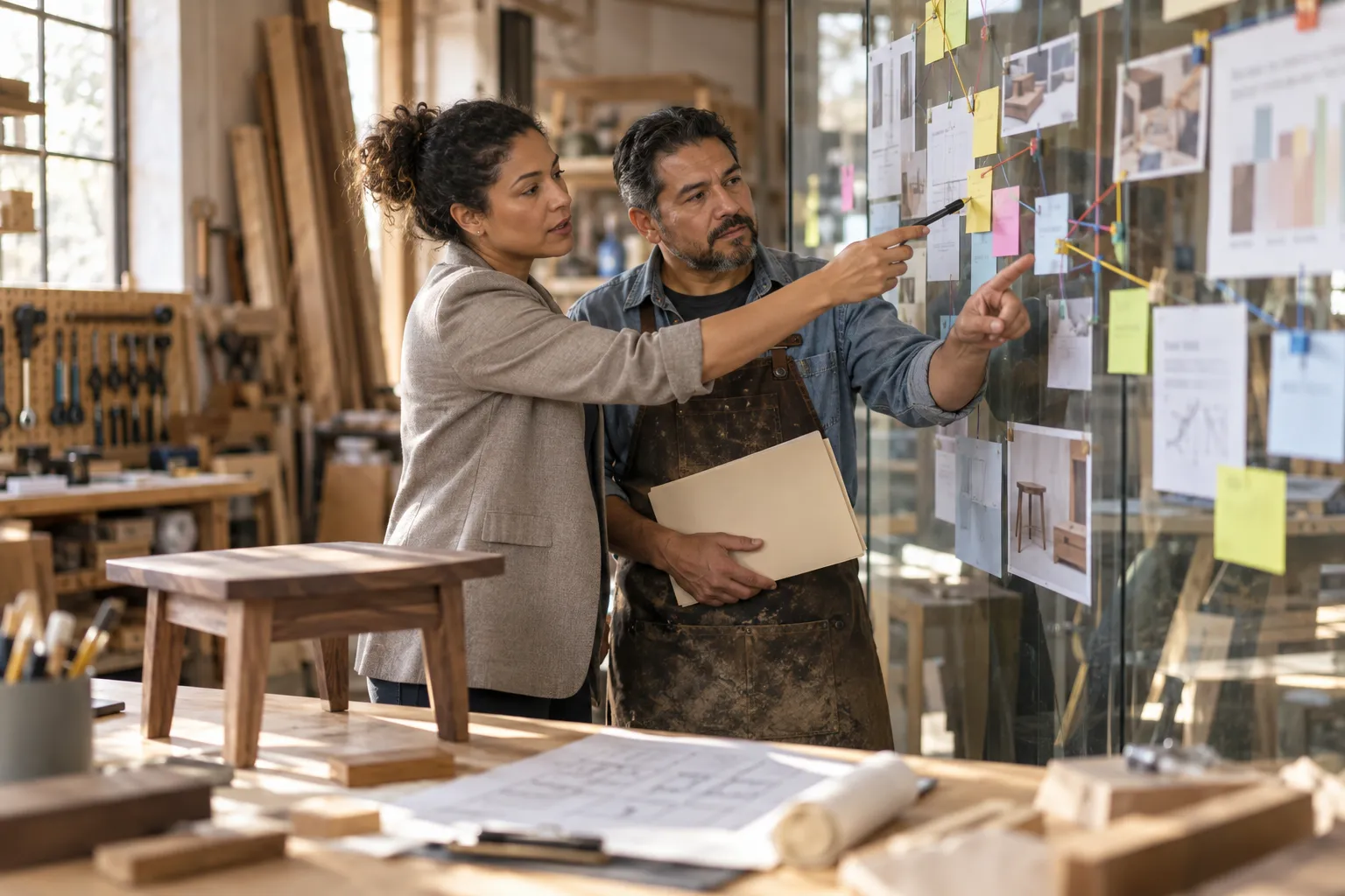 Tax advisor reviewing a planning document with client across a desk